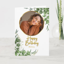 Modern Botanical Script Circle Photo Birthday Karte