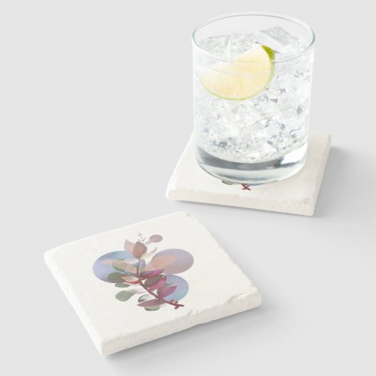 Modern Botanical Soft Neutral Lux Stone Coaster Steinuntersetzer (Seitenansicht)