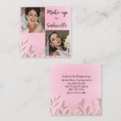 Modern Botanical Soft Pink Boho Photo Script Quadratische Visitenkarte (Vorne/Hinten)