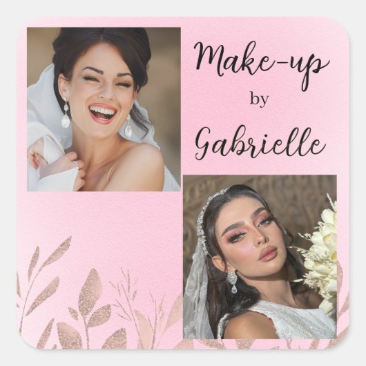 Modern Botanical Soft Pink Boho Photo Script Quadratischer Aufkleber (Vorderseite)