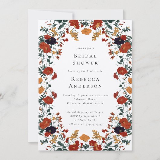 Modern Botanical Summer Fall Wedding Bridal Shower Einladung (Vorderseite)