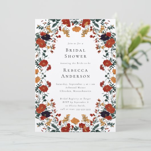 Modern Botanical Summer Fall Wedding Bridal Shower Einladung (Stehend Vorderseite)