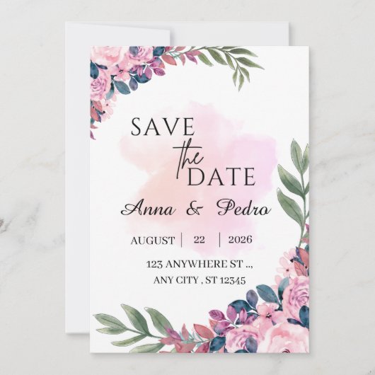 Modern Botanical Wedding Announcement Template Save The Date (Vorderseite)