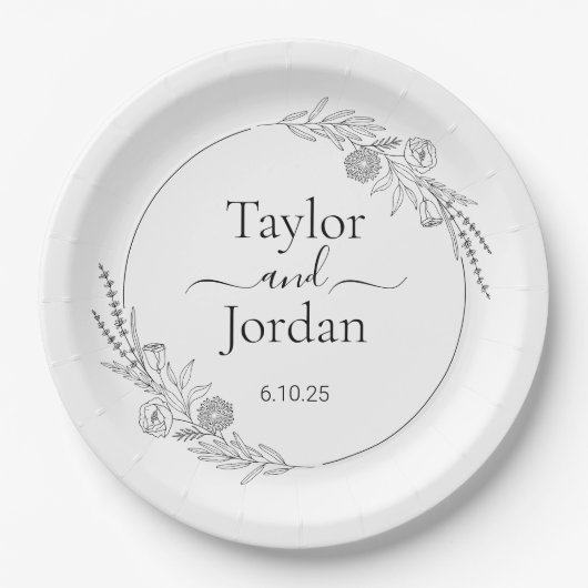 Modern Botanical Wedding Custom | Minimalist Pappteller (Vorderseite)