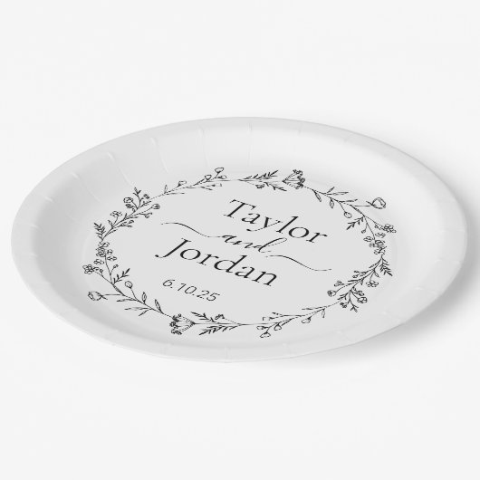 Modern Botanical Wedding Floral | Minimalist Pappteller (Schrägansicht)