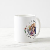 Modern Botanical Wreath Photo Christmas Kaffeetasse (VorderseiteRechts)