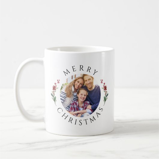 Modern Botanical Wreath Photo Christmas Kaffeetasse (Links)