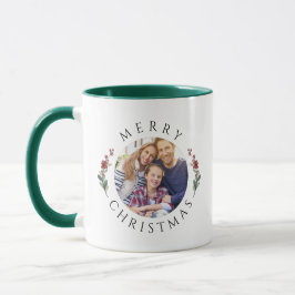 Modern Botanical Wreath Photo Christmas Tasse