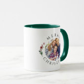 Modern Botanical Wreath Photo Christmas Tasse (VorderseiteRechts)
