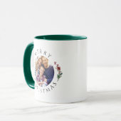 Modern Botanical Wreath Photo Christmas Tasse (Vorderseite Links)