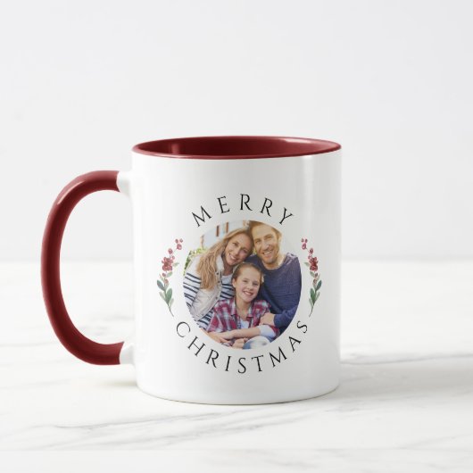 Modern Botanical Wreath Photo Christmas Tasse (Links)
