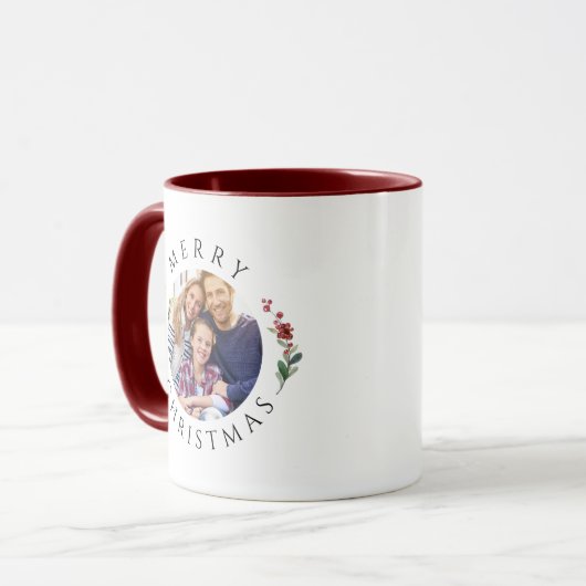 Modern Botanical Wreath Photo Christmas Tasse (Vorderseite Links)