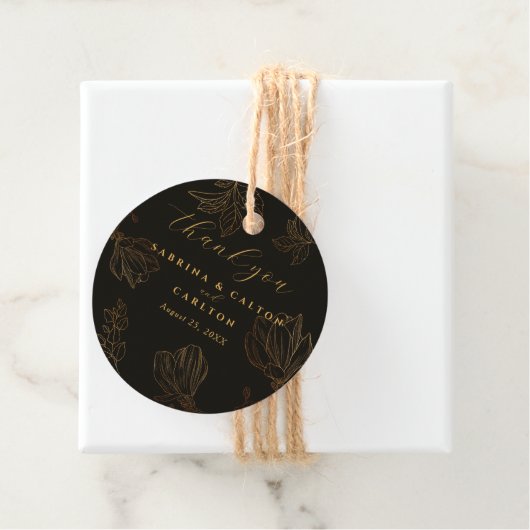 Modern Botanisch Golden Floral Black Vielen Dank Geschenkanhänger (Beispiel)