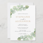 Modern Botanische Eukalyptus Grüne Goldhochzeit Einladung (Vorderseite)