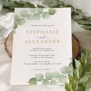 Modern Botanische Eukalyptus Grüne Goldhochzeit Einladung