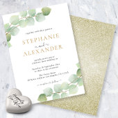 Modern Botanische Eukalyptus Grüne Goldhochzeit Einladung