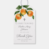 Modern Botanische Orangen Girl Christening Geschenkanhänger (Vorderseite)