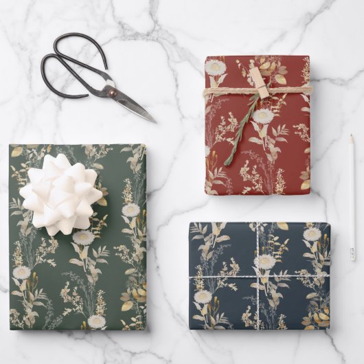Modern Botanischer Blumenroter Umschlag Geschenkpapier Set (Vorderseite)