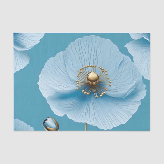 Modern Botanischer Chic Blue Poppy Seidenpapier (Vorderseite)