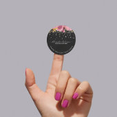 Modern Botanischer Rosa Blumenzwiebeldiamanten Gli Runder Aufkleber