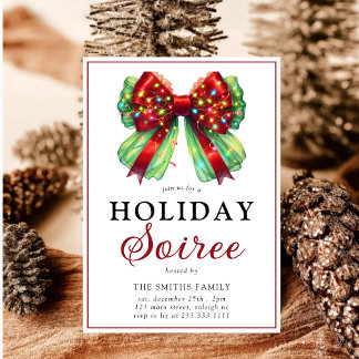 Modern Bow Christmas Lights Holiday Soiree Einladung