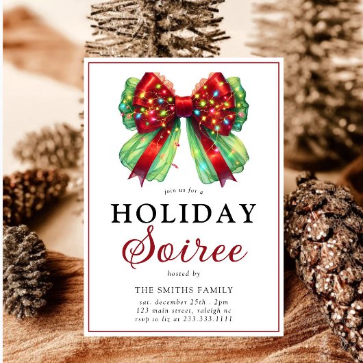 Modern Bow Christmas Lights Holiday Soiree Einladung