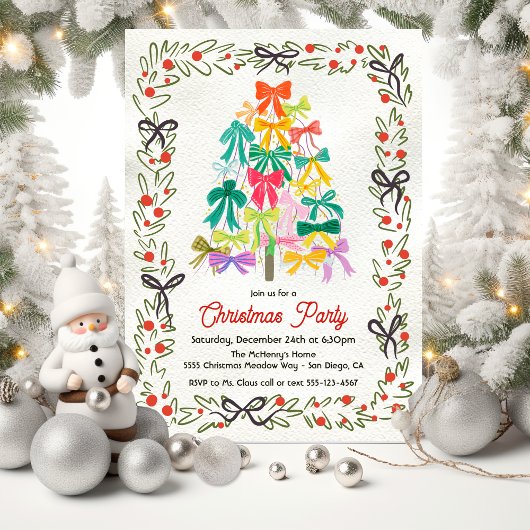 Modern Bow Christmas Tree Party Einladung