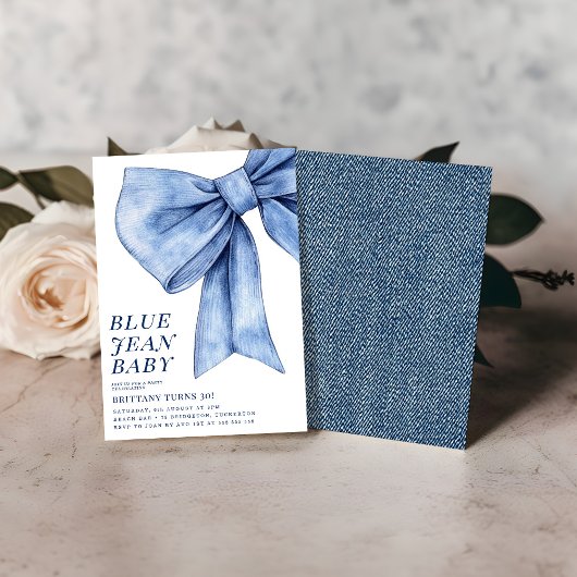Modern Bow Denim Birthday Party Einladung
