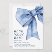 Modern Bow Denim Birthday Party Einladung (Vorderseite)