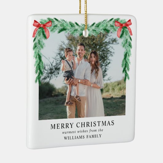 Modern Bow frohe Weihnachten Familie Foto Keramikornament (Rechts)