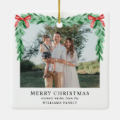 Modern Bow frohe Weihnachten Familie Foto Keramikornament (Rückseite)