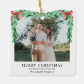 Modern Bow frohe Weihnachten Familie Foto Keramikornament (Vorderseite)