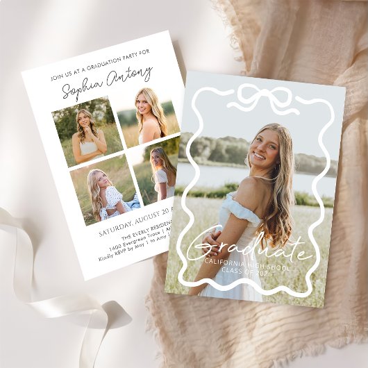Modern Bow Photo Graduation Party Invitation Einladung