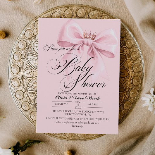 Modern Bow Pink Baby Shower Einladung