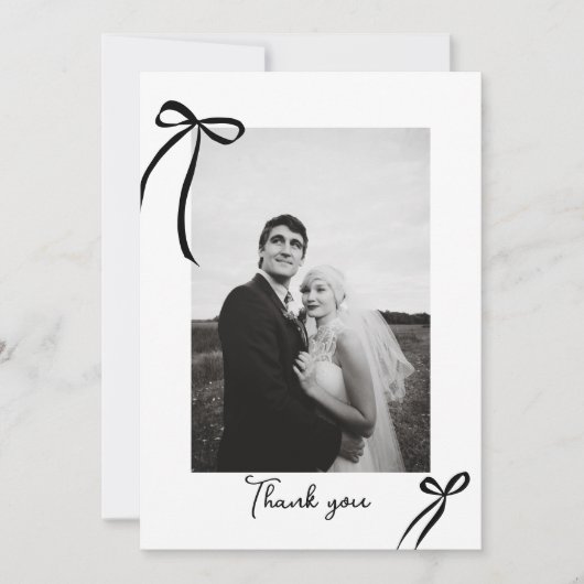 Modern Bow Wedding Foto Dankeschön Card Dankeskarte (Vorderseite)