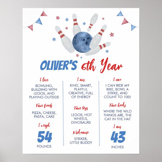 Modern Bowling Kindergeburtstag Milestone Poster (Vorne)
