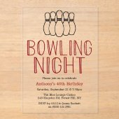 Modern Bowling Night Birthday Party Acryleinladungen (Vorderseite)