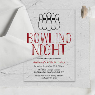 Modern Bowling Night Birthday Party Acryleinladungen
