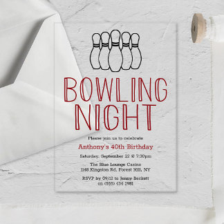 Modern Bowling Night Birthday Party Acryleinladungen