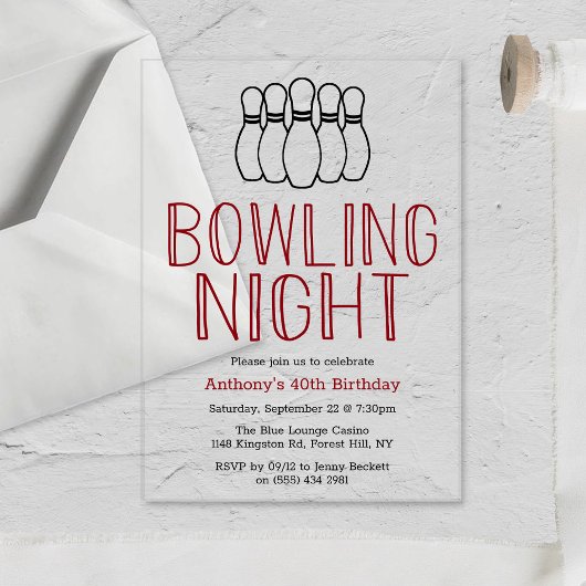 Modern Bowling Night Birthday Party Acryleinladungen