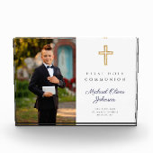 Modern Boy First Heilige Kommunion Picture Fotoblock (Vorderseite)