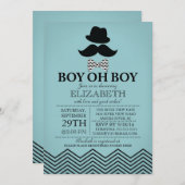 Modern Boy Oh Boy Little Man Mustache Babydusche Einladung (Vorne/Hinten)