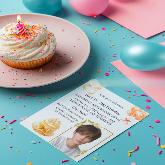 Modern Boy's 18th Birthday Photo Party Invitation Einladung