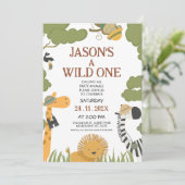 Modern Boys Safari Foto Wild One Birthday Einladung (Stehend Vorderseite)