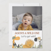 Modern Boys Safari Foto Wild One Birthday Einladung (Rückseite)