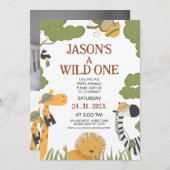 Modern Boys Safari Foto Wild One Birthday Einladung (Vorne/Hinten)