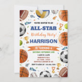 Modern Boys Sports Balls All Star Kids Birthday Einladung (Vorderseite)