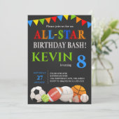 Modern Boys Sports zum Geburtstag Einladung (Stehend Vorderseite)