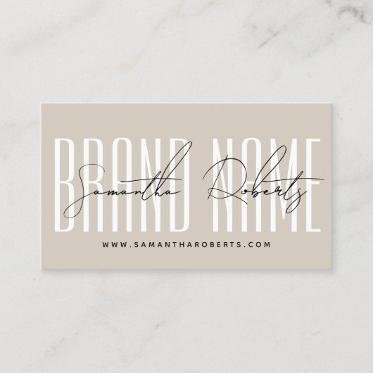 Modern brand name script typography beige treuekarte (Vorderseite)