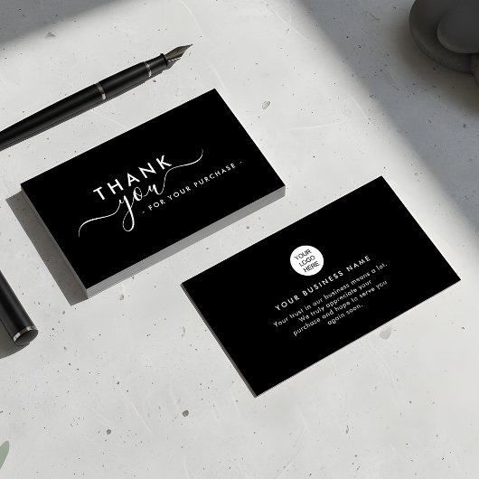 Modern Branded Sleek Black Thank You Business Card Visitenkarte